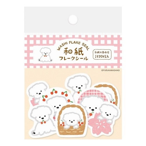 #和紙フレークシールサクラと白いわんこ 古川紙工(株) :4952270328987