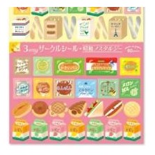 ＃3w ｻｰｸﾙ ｼｰﾙ ﾊﾟﾝ屋 昭和レトロ パン柄 シール 文房具 デコレーション クリームパン ﾘｭﾘｭ :4510180236923
