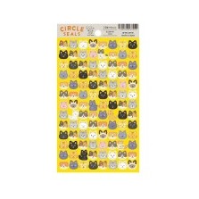 ＃ｻｰｸﾙｼｰﾙ ﾍﾞｰｼｯｸ ﾈｺ フェイス 104枚入り ねこ 丸型 フェイス かわいい 茶トラ ハチワレ 三毛猫 黒猫 カラフル ﾘｭﾘｭ :4510180237210