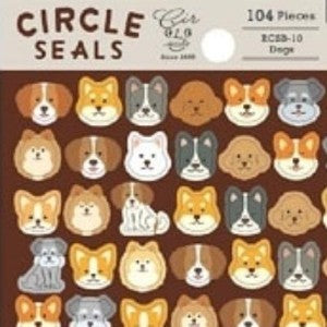 ＃ｻｰｸﾙｼｰﾙ ﾍﾞｰｼｯｸ ｲﾇ いぬフェイス 104枚入り シール 犬 ドッグ 柴犬 コーギー ハスキー プードル パグ サークルシール 丸型 かわいい アニマル ごほうびシール ﾘｭﾘｭ :4510180237227