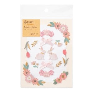 ＃シール２６５４　ＰＣＭ　フレーム　ピンク ミドリ シール フレームシール うさぎ ピンク 花柄 春 チューリップ バラ ガーベラ フラワー リース風 パステルカラー 可愛い 文房具 手帳 デコレーション アルバム お祝い 癒し系 【英語】 ﾃﾞｻﾞｲﾝﾌｨﾙ･ﾐﾄﾞﾘ :4902805826549