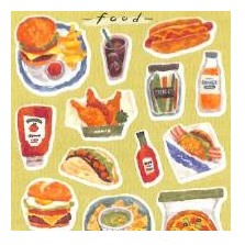 ＃ｺｺﾛﾄｷﾒｸｽﾃｯｶｰﾌｰﾄﾞ 81801 ｼﾞｬﾝｸﾌｰﾄﾞ 食べ物シール ハンバーガー ピザ サンドイッチ 水彩風 ﾏｲﾝﾄﾞｳｪｲﾌﾞ :4909001818019