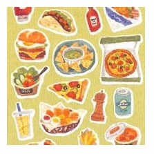 ＃ｺｺﾛﾄｷﾒｸｽﾃｯｶｰﾌｰﾄﾞ 81801 ｼﾞｬﾝｸﾌｰﾄﾞ 食べ物シール ハンバーガー ピザ サンドイッチ 水彩風 ﾏｲﾝﾄﾞｳｪｲﾌﾞ :4909001818019