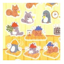 ＃ｼｰﾙ 大 やまのは町内会 ｻｳﾅ ステッカー 動物 リス キツネ ペンギン アヒル サウナハット 水風呂 ﾌｫﾛﾝ :4909510563387