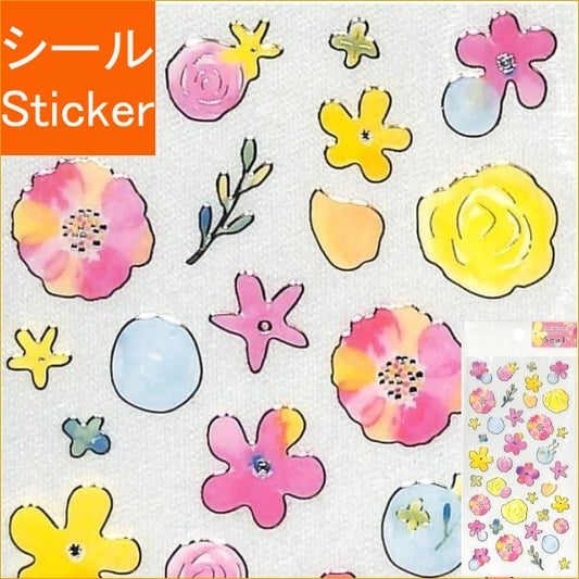 ＃naminamiシリーズ・ナミナミ・ふち箔クリアシール 水彩タッチ　ふんわりフラワー (株)クローズ・ピン :4920097141485
