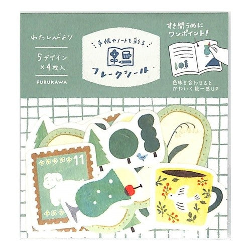 ＃フレークシール ＃わたしびより和紙ﾌﾚｰｸｼｰﾙﾐﾄﾞﾘｲﾛ 古川紙工(株) :4952270275373
