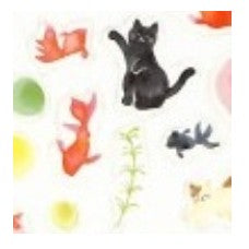 ＃透明 ｼｰﾙｼｰﾄ ねこと金魚 夏ｼｰﾙ 風鈴 シール ねこ 金魚 ステッカー かわいい クリアシール 水彩風 動物柄 夏モチーフ 文房具 デコレーション 手帳用 ほっこり 癒し 黒ねこ 白ねこ 三毛ねこ 赤金魚 オレンジ金魚 水玉模様 涼しげ 古川紙工 :4952270312290