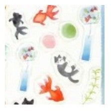 ＃透明 ｼｰﾙｼｰﾄ ねこと金魚 夏ｼｰﾙ 風鈴 シール ねこ 金魚 ステッカー かわいい クリアシール 水彩風 動物柄 夏モチーフ 文房具 デコレーション 手帳用 ほっこり 癒し 黒ねこ 白ねこ 三毛ねこ 赤金魚 オレンジ金魚 水玉模様 涼しげ 古川紙工 :4952270312290