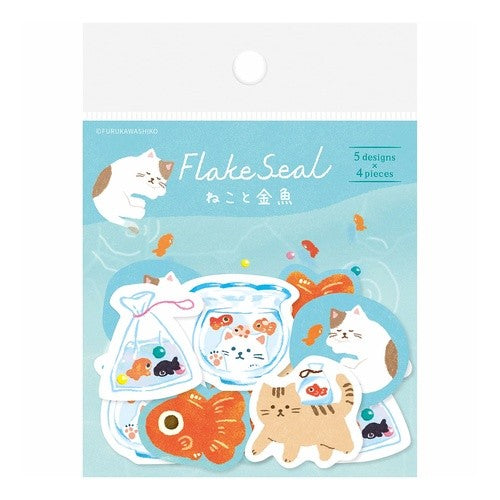 ＃和紙ﾌﾚｰｸｼｰﾙねこと金魚 古川紙工(株) :4952270312429